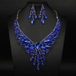2 pieces of multi-color inlaid crystal electroplated alloy necklace and ear ring set. Wedding accessories. Gift for wife.