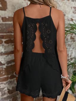Women's Two-Piece Set, Back Slit Design, Hollow Out Edges, Casual Fitted Style, Perfect for Daily Wear, Vacation, All Occasions