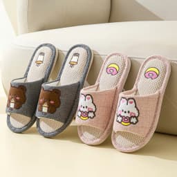 Linen Cotton All-Season Slippers, Unisex Breathable Soft Sole House Shoes, Non-Slip Hardwood Floor Indoor Home Slides for Couple
