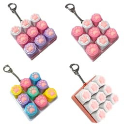 Cute Cat Claw Keychain 9 Keys Keyboard Decompression Keyring Clicker Button Stress Relief for Adult Office Anxiety Finger Keycap
