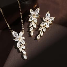 ZAKOL Exquisite Luxury Leaf AAA Zirconia Earring Necklace Bracelet Set for Women Buling Buling CZ Wedding Party Jewelry Set