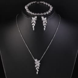 ZAKOL Exquisite Luxury Leaf AAA Zirconia Earring Necklace Bracelet Set for Women Buling Buling CZ Wedding Party Jewelry Set