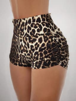 Women's Leopard Print High Waist Ruched Shorts Sexy Bodycon Mini Shorts