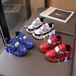 2026 Kids'Casual Shoes Led Light Car Club Cartoon PU Leather Spring Shoes For Children Anti-slip Red Blue Shoes Size 21-30