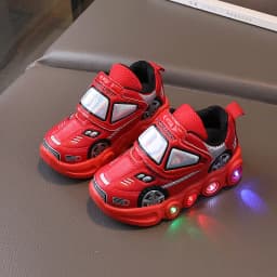 2026 Kids'Casual Shoes Led Light Car Club Cartoon PU Leather Spring Shoes For Children Anti-slip Red Blue Shoes Size 21-30