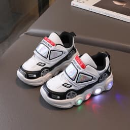 2026 Kids'Casual Shoes Led Light Car Club Cartoon PU Leather Spring Shoes For Children Anti-slip Red Blue Shoes Size 21-30