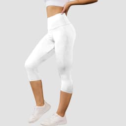 Women's High Waisted White Leggings Knee-Length Yoga Pants Stretchy Breathable for Workout, Running, and Daily Casual Wear