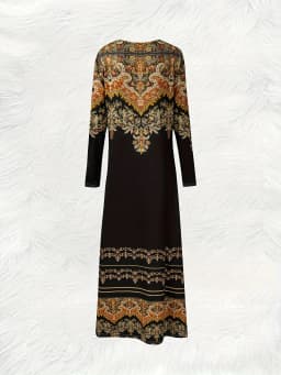 Floral Embroidered Long Sleeve Dress for Spring and Fall Women Elegant Holiday Party Dress Round Neck A-Line Midi Dress