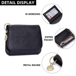 Slim Wallet for Women RFID Blocking Genuine Leather Ladies Keychain Wallet with Zipper Coin Pocket ID Window
