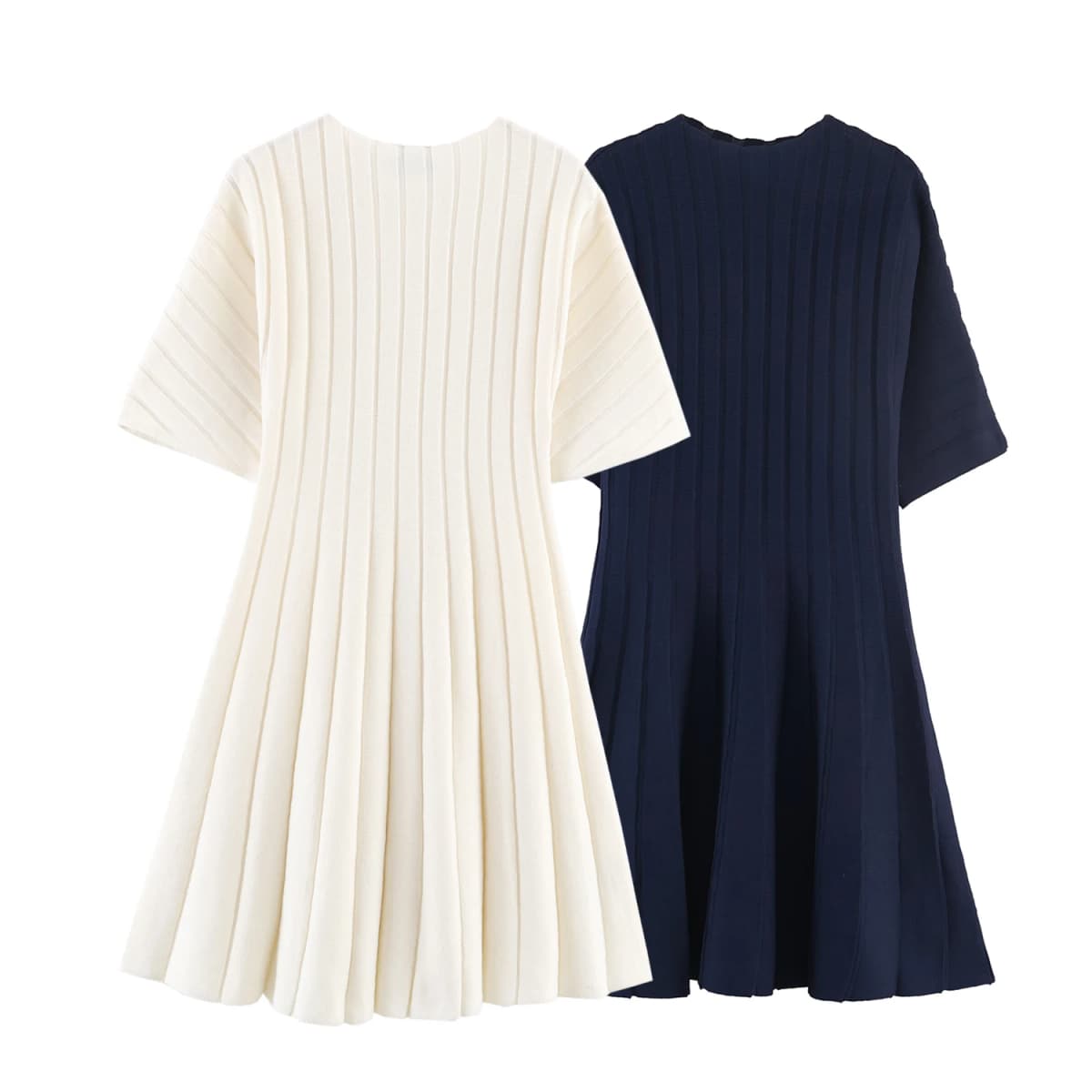 European and American 2026 Spring New Women's Clothing Style Slimming Bubble Short Sleeve Ribbed Knitted Short Dress