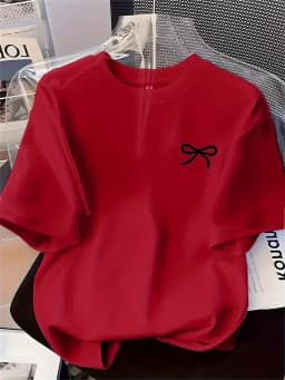 New Women's T-shirt Black Bow Printed Simple Style Casual Fashion Short Sleeve T-shirt Soft Comfortable Summer Women Clothing