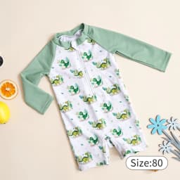 Elinfant Fashion Pattern Infant One Piece Swimsuit | Long Sleeve Sunscreen Swimsuit | Convenient Zipper Design