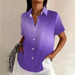 Summer Women's Plus-Size Shirt, Gradient Purple Series, Elegant, Intellectual, Trendy and Romantic, Suitable for Dating and Part