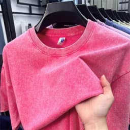 Summer Men's Washed 230G Heavy Cotton T-Shirts Vintage Faded Color Oversized Unisex Basic Tee Short Sleeve Loose Workout Tops