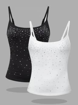 Plus Size Women's Shiny Rhinestone Cami Top Slim Fit Sleeveless Sparkly Glitter Tank Top for Party