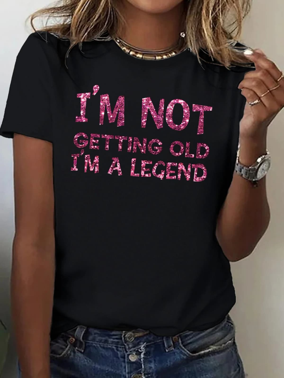 Crew Neck T-shirt with Fun Letter Patterns, Casual Short-sleeved Top for Spring and Summer, Women's Gothic Style Graphic T-shirt