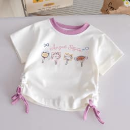 Girls T-shirts Summer Short Sleeve Kids Tees Lovely Cat Children Lace Tops Animals Cute Babies Costumes