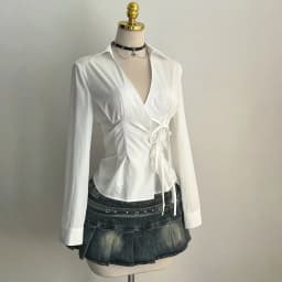 Trendy Slim Fit Women Long Sleeve Shirt Sexy Cinched Waist V-Neck Tops Casual Chic Blouses for women Gothic Street Style