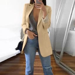 2026 Nieuwe Stijl Fashion Hot Met Pocket Vintage Vrouwen Ol Lange Mouwen Slim Fit Casual Blazer Jas Lange Uitloper