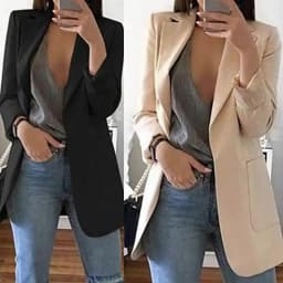 2026 Nieuwe Stijl Fashion Hot Met Pocket Vintage Vrouwen Ol Lange Mouwen Slim Fit Casual Blazer Jas Lange Uitloper