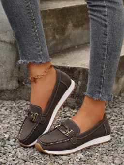 Spring New Women's Buckle Low-top Casual Shoes Fashion Round-toed Vulcanized Shoes Comfortable Slip-on Women's Flat Shoes