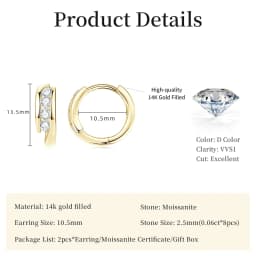 Lnngy Certified 2.5mm Moissanite Earrings 14K Gold Filled Hoop Earring For Women Temperament Versatile Female Jewelry Gift