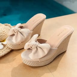 Summer Women's Slippers Wedge Heels High Female Fish Mouth Shoes Thick Bottom Outdoors Sweet Bow Suede Girls Schoolgirl Slides
