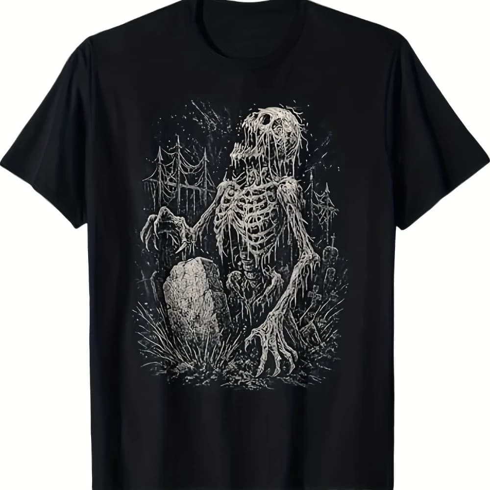 Men'S Graphic T-Shirt Featuring Zombie Skeleton Design Gothic Heavy Metal Inspired Heavyweight Tee Made of 180Gsm Fabric