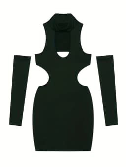 Summer 2026 Sexy Cutout Hanging Neck Dress European American Solid Color Tight Wrapped Hip Dress for Women