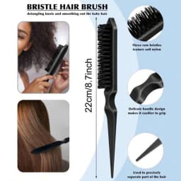 4pcs Bristle Slick Back Hair Brush for Sleek Ponytail Bun & Smoothing Hairs, Flyaways, Edge Control - Backcombing & Teasing