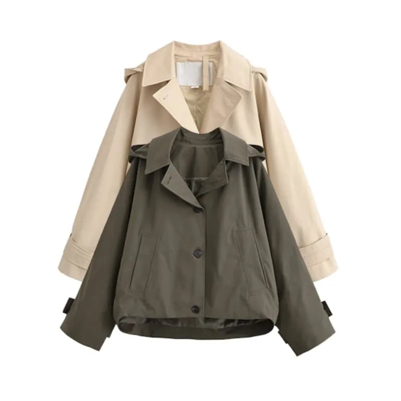 Women's Cape Style Hooded Windbreaker Spring Casual Lapel Collar Long Sleeve Single Breasted Jacket Fashion Loose Female Tops