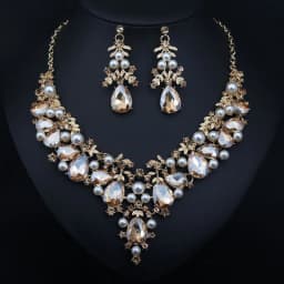 Five-color crystal precious stone necklace and earrings set - bridal banquet women's accessories