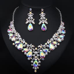 Five-color crystal precious stone necklace and earrings set - bridal banquet women's accessories