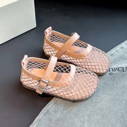 Children's Perforated Mesh Slip-on Shoes New Beige Breathable Boys' Girls' Leather Shoes Pink Soft Anti-slip Kids Baby Sandals