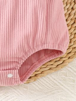 Cute Bunny Romper for Baby Girls, Soft Pink Pom-Pom Nose, Hand-Painted Embroidered Features, Newborn Easter Photo Shoot Outfit