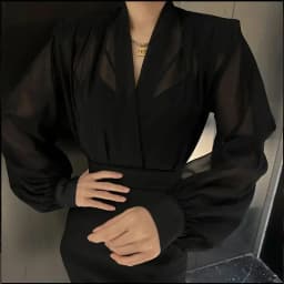 2026 Spring and Summer Fashion High End New Women's Sexy Shirt Design Sense High End Mesh Lantern Sleeve Chiffon Top