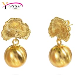 YTJX Gold Color Round Ball Drop Earrings Hight Quality 18K Gold Plated Piercing Earring For Women Elegant Party Jewelry Gifts