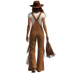 Women's Vintage Western Suede Fringe Wide-leg Overalls Solid Color High-waisted Button Jumpsuit Female Fashion Jumpsuits