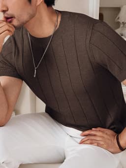 Summer Men Slim-fit Knitted T Shirt O Neck Solid Color Short Sleeve Casual Business Tees Trendy All-match Breathable Tops S-2XL