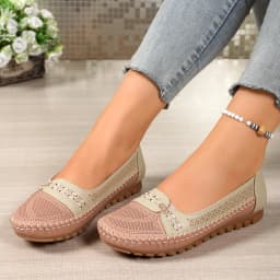 goreyodoly Women Slip On Loafers Wide Fit Comfortable Flats Lightweight Breathable Colorblock Shoes Chain Detail Durable Rubber
