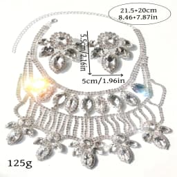 Luxurious and Exaggerated Rhinestone Necklace and Earring Set, Fashionable Evening Gown Accessories