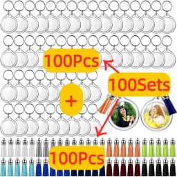 10/30/50/100Sets Acrylic Photo Frame Keychain With Tassels Snap-In Custom Insert Photo Acrylic Blank Keyring Clear Blank Keyring