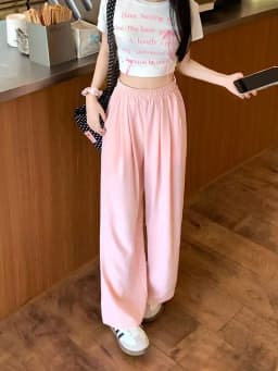 Summer Women Sweet Colorful Ice Silk Pants Lady Baggy Versatile Elastic Straight Leg Trousers Female Wide Leg High Waisted Pants