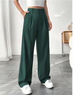 Women High Waist Straight Leg Trousers Slim Fit Solid-coloured Pleated Suit Trousers with Pockets Office Classic Casual Pants
