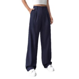 Women High Waist Straight Leg Trousers Slim Fit Solid-coloured Pleated Suit Trousers with Pockets Office Classic Casual Pants
