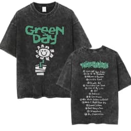Washed Vintage Punk Band Green Day Cartoon Funny Merch T-shirt Men Women Clothing Rock Oversized T Shirts Men's Fashion T-shirts