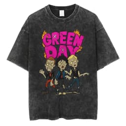 Washed Vintage Punk Band Green Day Cartoon Funny Merch T-shirt Men Women Clothing Rock Oversized T Shirts Men's Fashion T-shirts