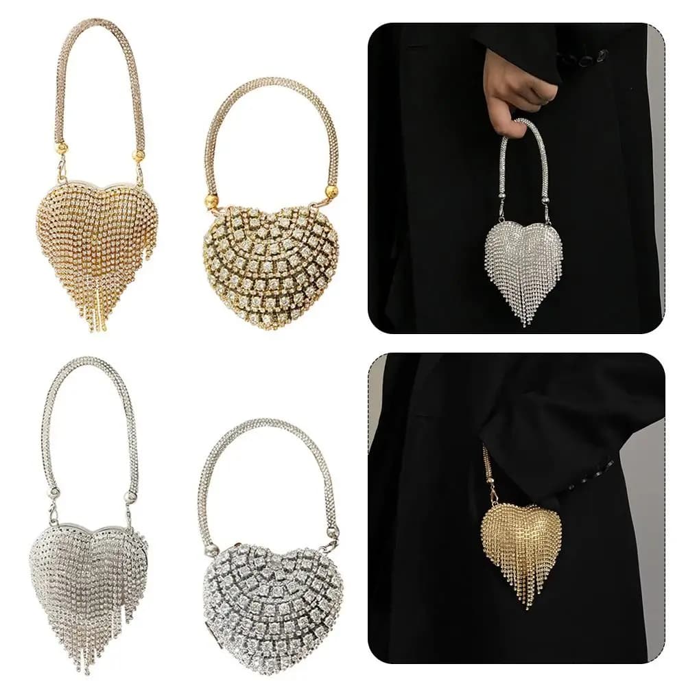 Heart Shape Retro Envelope Bag Luxury Design Bling Style Mini Bag Small Size Rhinestones Evening Clutch Evening Events