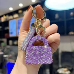 Rhinestone Clay Mini Handbag Keychain, Full Crystal Luxury Car Key Ring, Sparkly Bag Charm