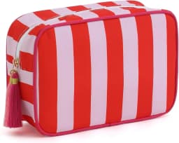 Large Striped Portable Cosmetic Bag For Women Tassel Zipper Makeup Bag Large Capacity Pouch Bags Casual Tote with Zipper Closure